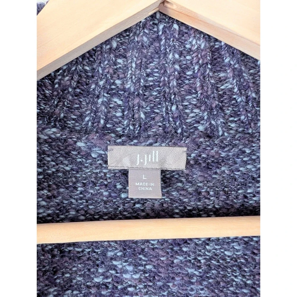 J.Jill Wool Alpaca Blend Full Zip Long Cardigan Purple Marled L‎ Lagenlook Boho